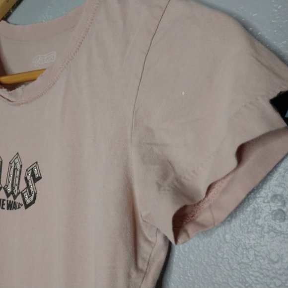 🖤 VANS Womens Small Light Pink Sheer Sequin Logo Short Sleeve Shirt Fringe - Picture 2 of 6